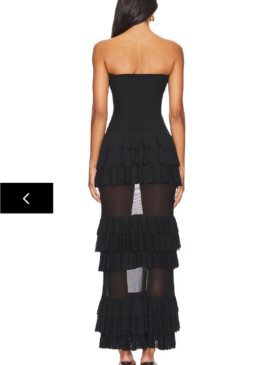 superdown Dresses & Skirts - superdown Black Strapless Ruffle & Sheer Tiered Maxi Dress